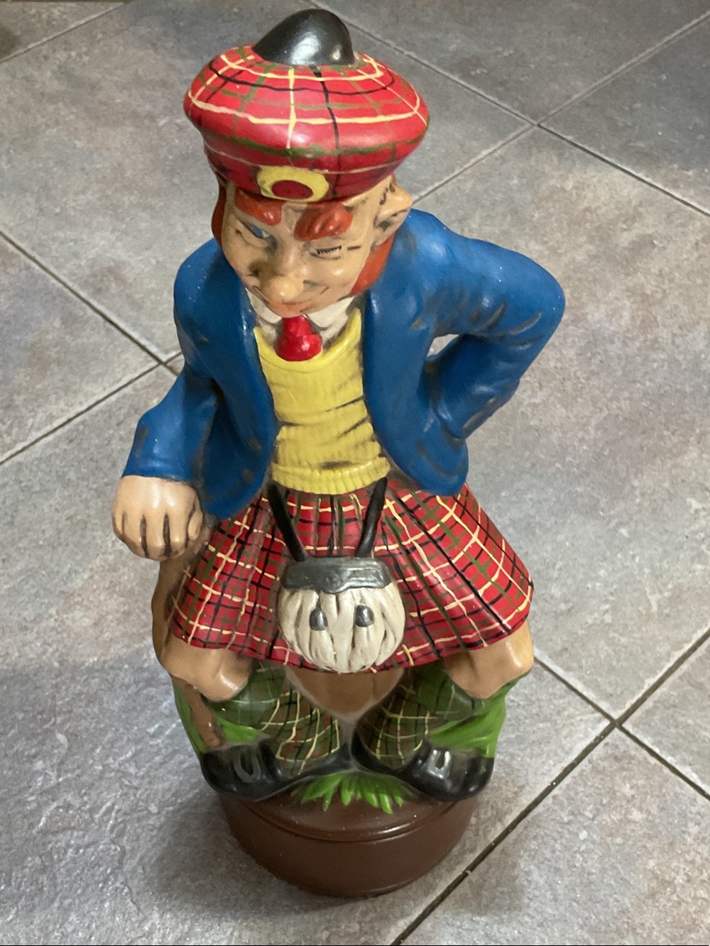 Blue and Red Scottish Piper Figurine Home Accent Scotch decanter.